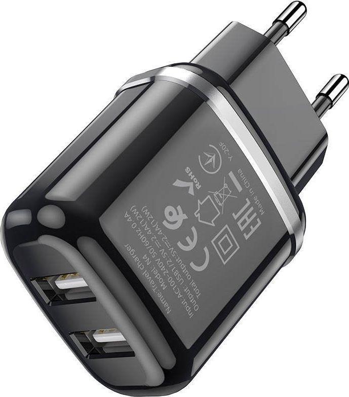 HOCO Ładowarka sieciowa - N4 2.4A 2 x USB + kabel micro zestaw czarny