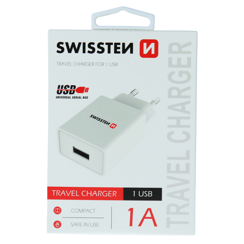 Swissten síťová nabíječka Smart IC s 1x USB 1A power bílá