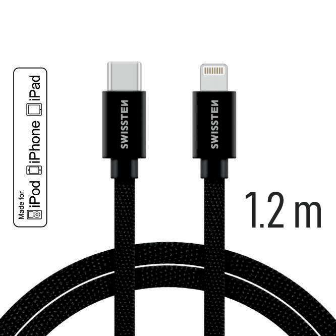 DATA CABLE SWISSTEN TEXTILE USB-C / LIGHTNING 1.2 M BLACK