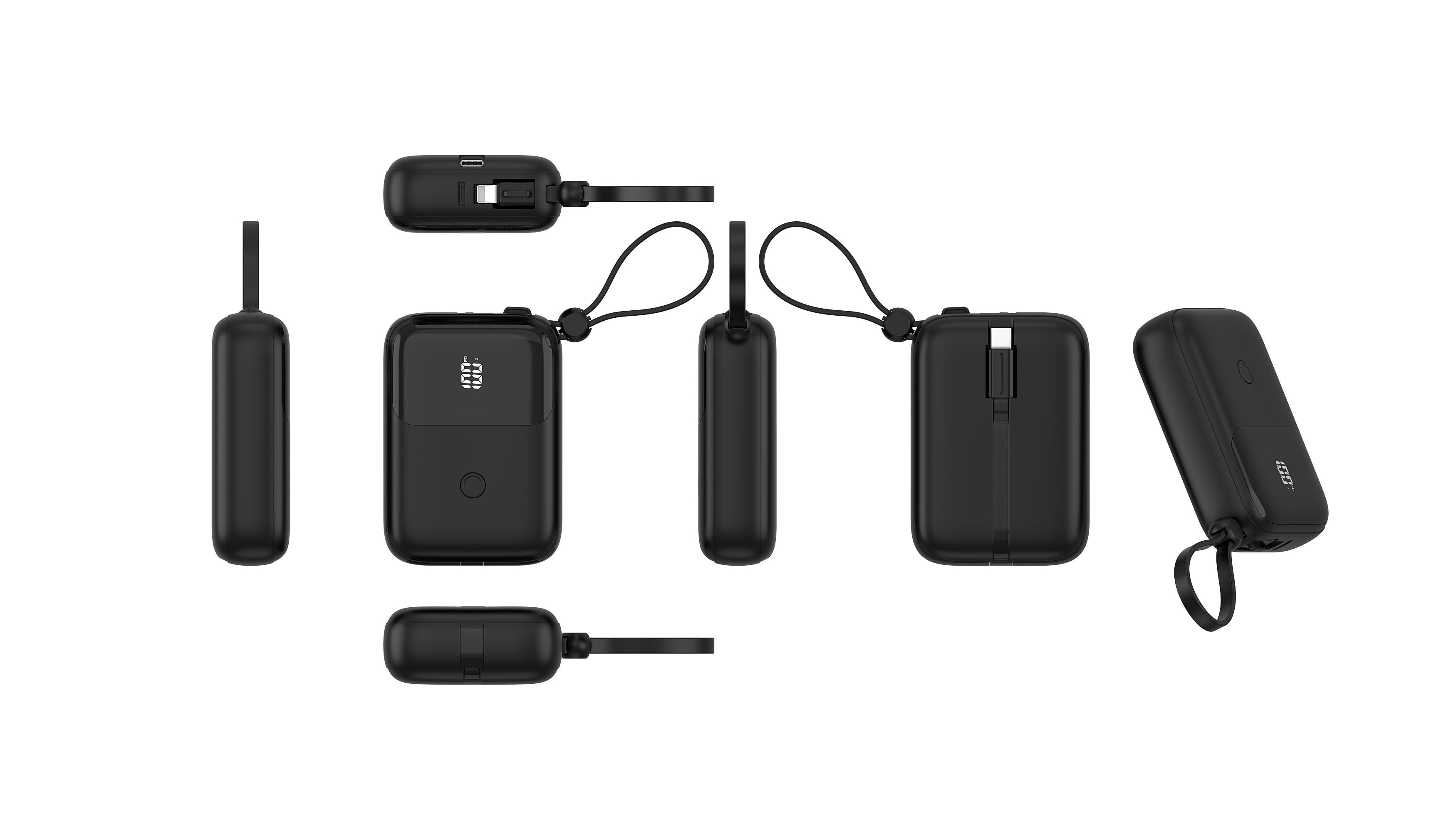 Swissten Powerbanka 10000 mAh 22,5W černá s vestavěným kabelem USB-C a Lightning