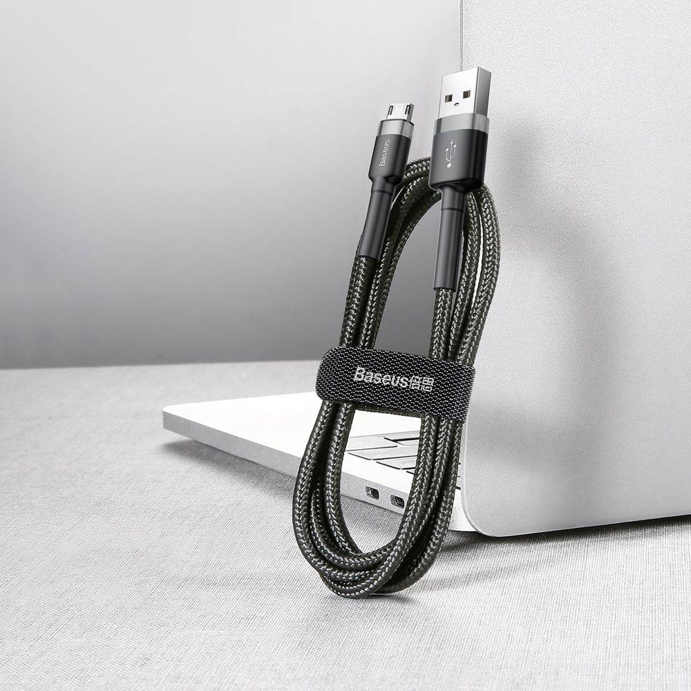 Baseus Cafule Cable wytrzymały nylonowy kabel przewód USB / micro USB QC3.0 2.4A 1M czarno-szary (CAMKLF-BG1)