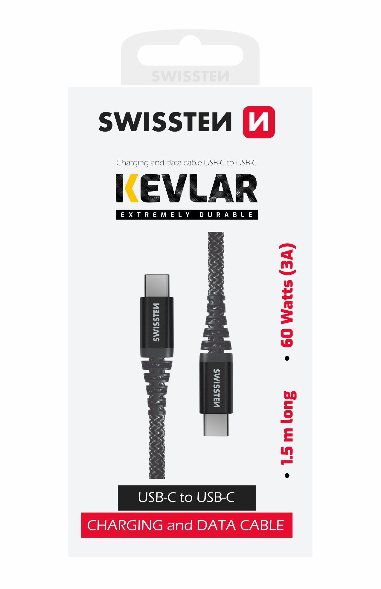 SWISSTEN KABEL / PRZEWÓD KEVLAR USB-C / USB-C 1.5 M ANTRACYT