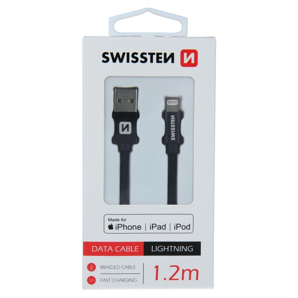 Swissten datový opletový textilní USB kabel lightning 1.2m černý