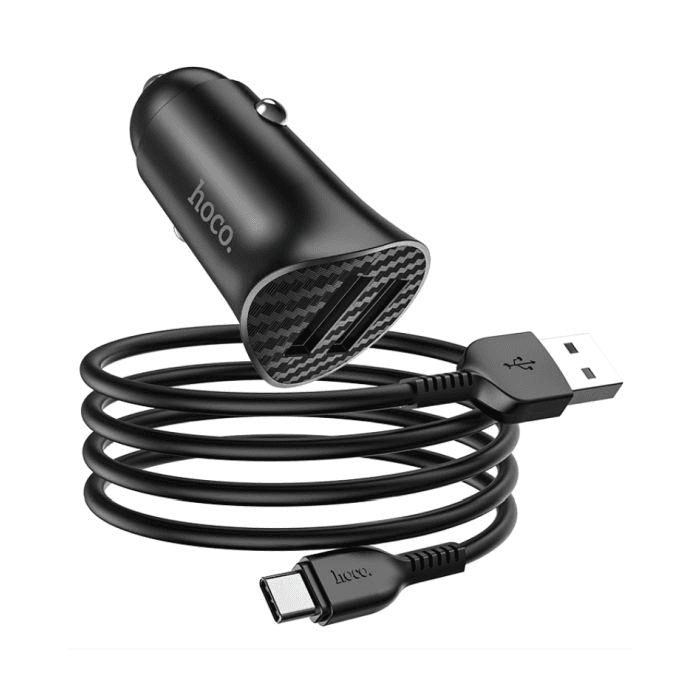 Hoco autonabíječka Z39 18W 2x USB3.0 + kabel USB C černá - adaptér do auta