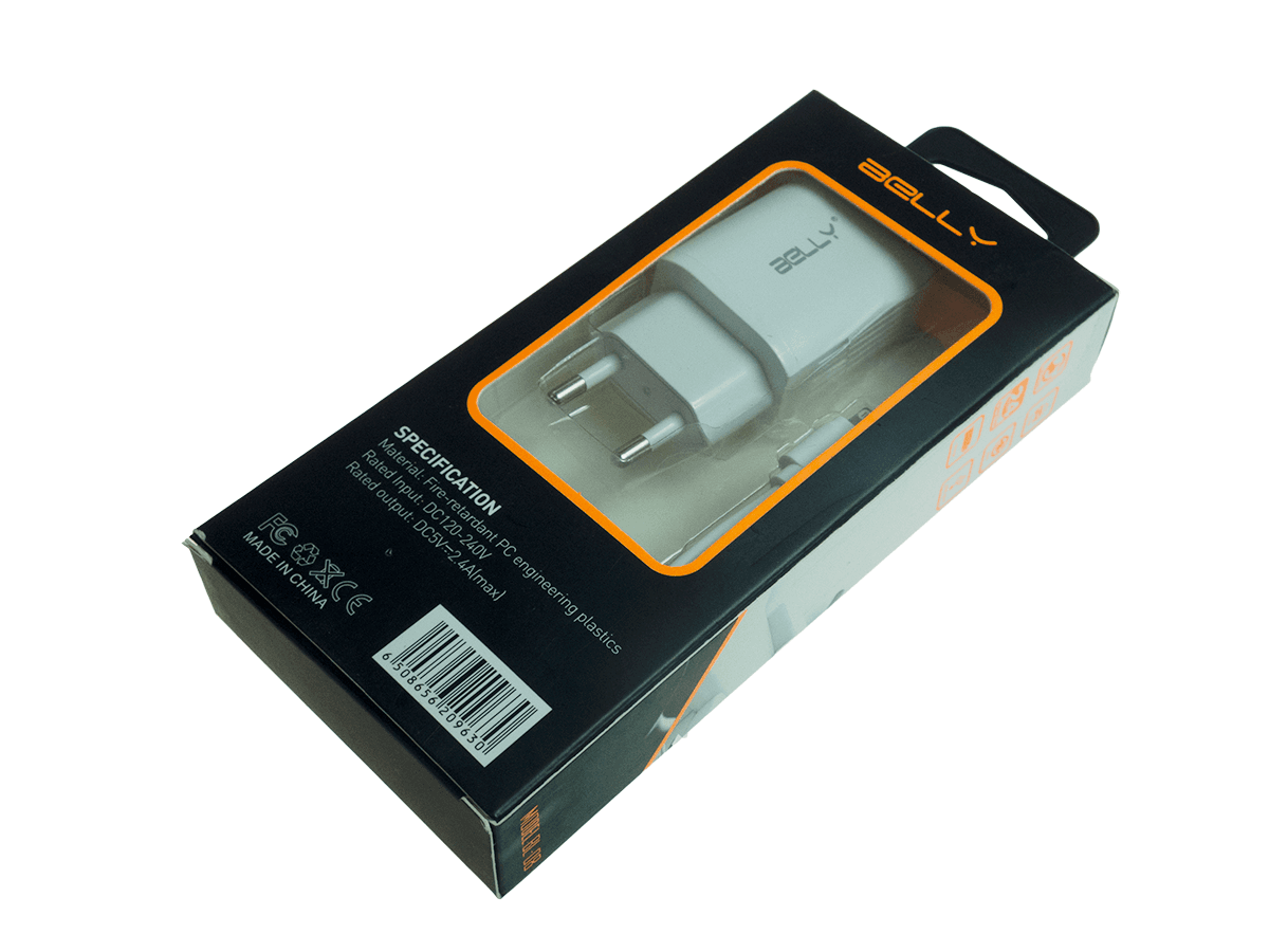 Adaptér cestovní nabíječky + rychlonabíjecí kabel iPhone Belly BL-08 2xUSB 2,4A