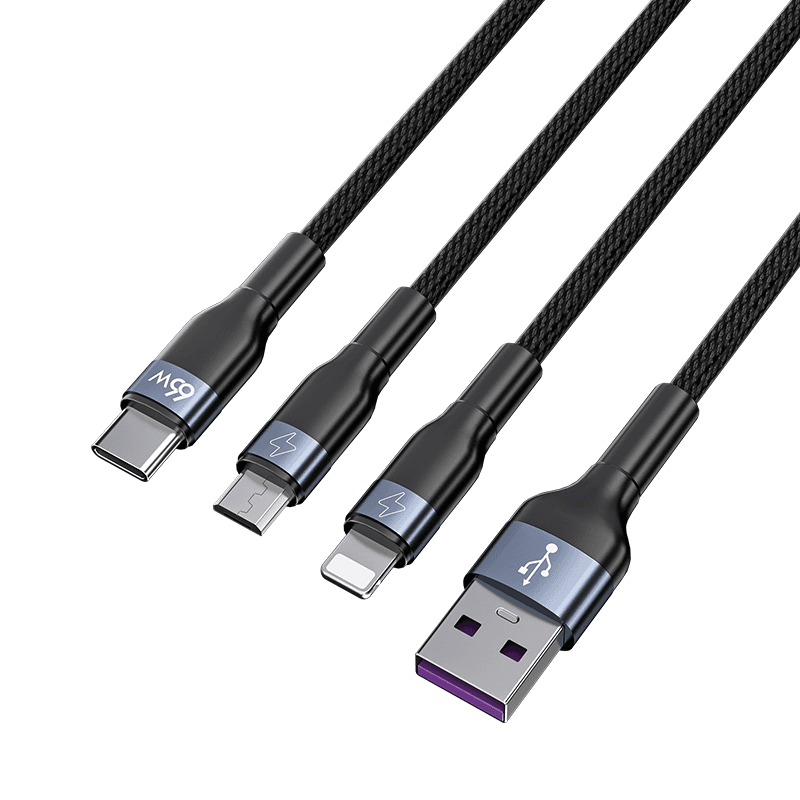 Joyroom 3w1 kabel USB - USB Typ C / micro USB / Lightning 66W 6A 1,2m czarny (S-1260G5)
