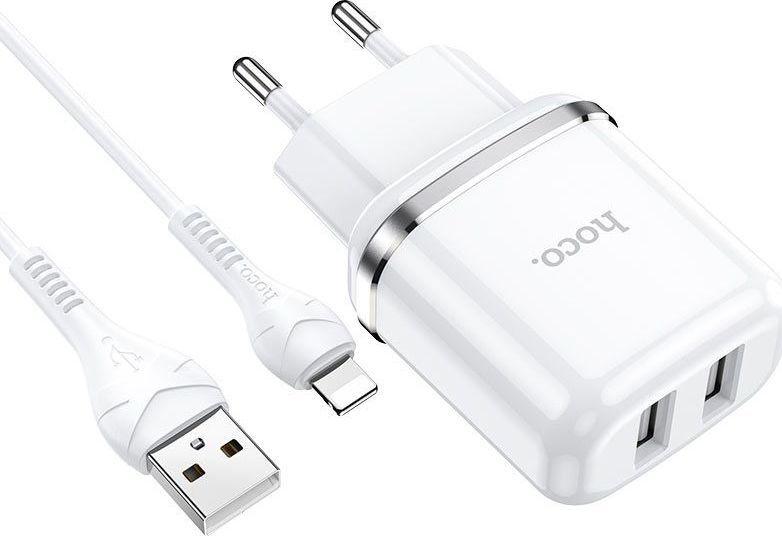 HOCO Charger 12W (2.4A) 2x USB + MicroUSB Cable N4 - white