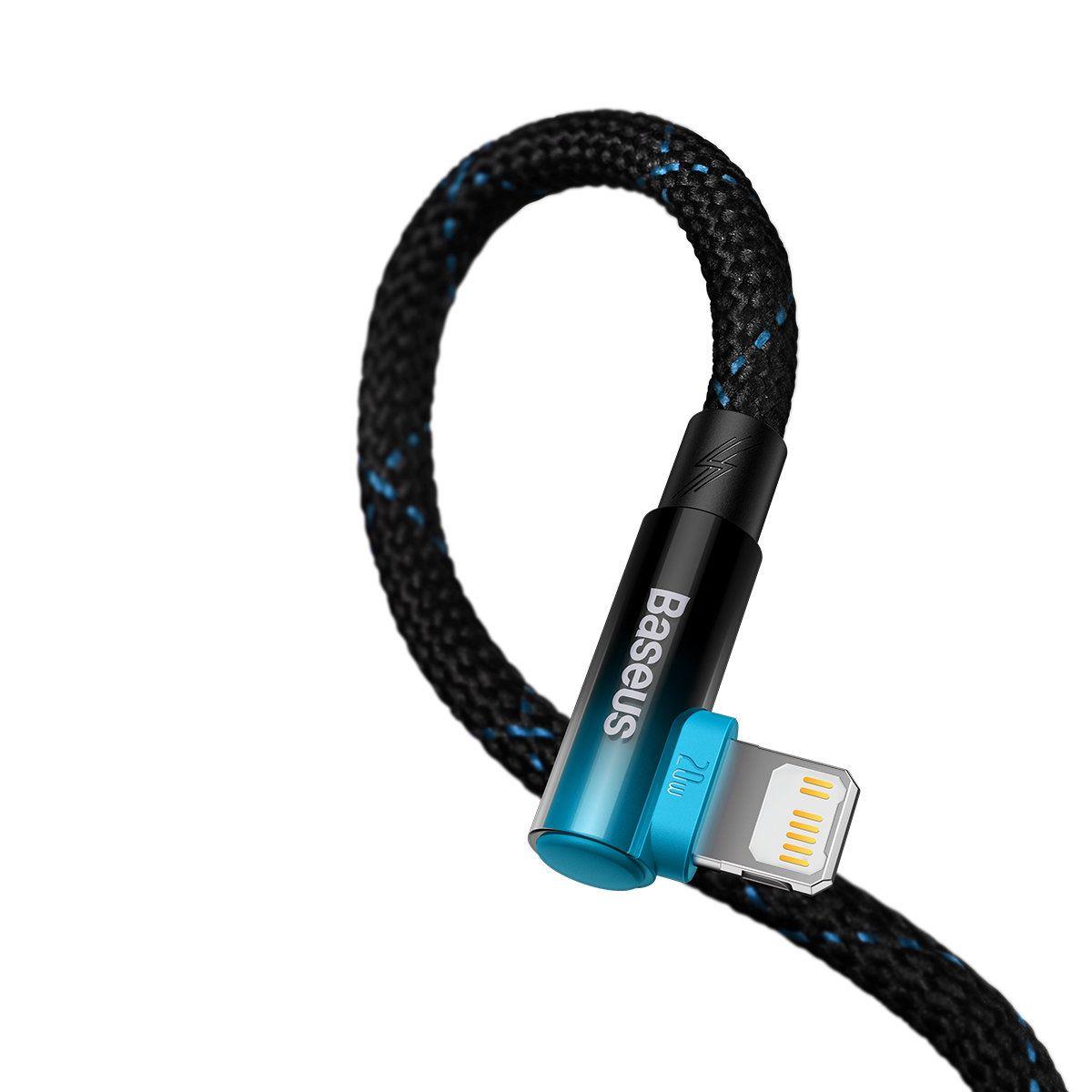 Baseus MVP 2 pravoúhlý napájecí kabel s bočním USB Type C / Lightning 2m 20W modrý CAVP000321