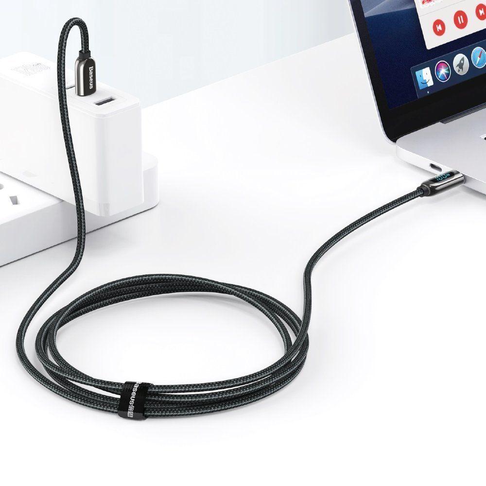Baseus kabel do szybkiego ładowania USB Typ C - USB Typ C 100W (20V / 5A) Power Delivery z wyświetlaczem ekranem miernik mocy 2m czarny (CATSK-C01)