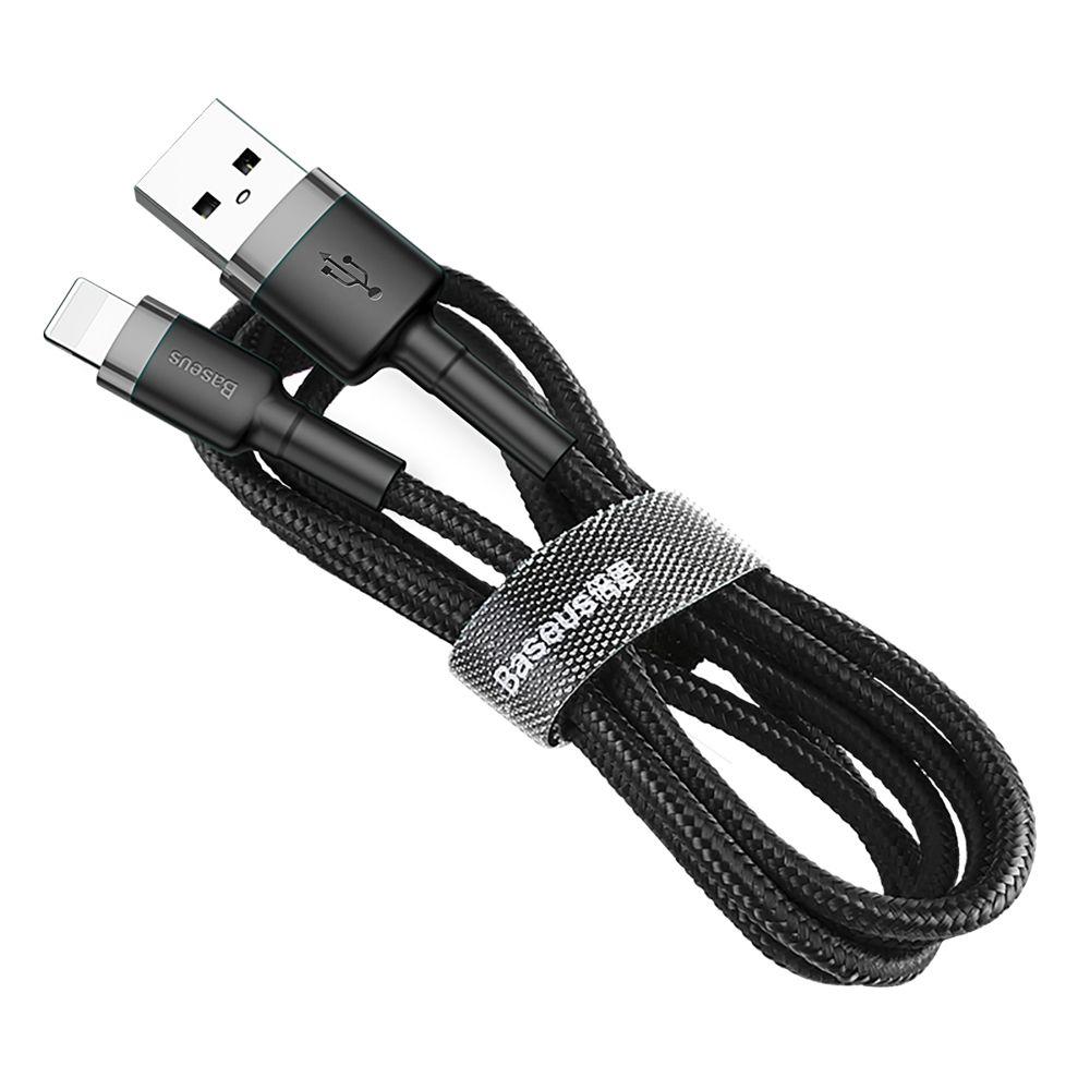 Baseus Cafule Cable wytrzymały nylonowy kabel przewód USB / Lightning QC3.0 2.4A 0,5M czarno-szary (CALKLF-AG1)