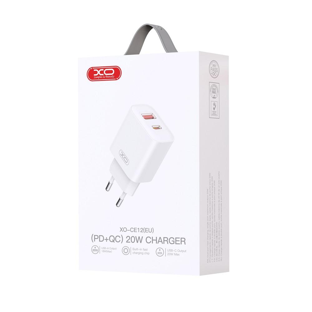 XO wall charger CE12 PD QC 3.0 20W 1x USB 1x USB-C white