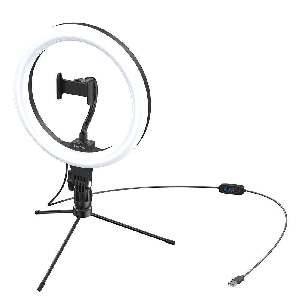Baseus fotograficzna lampa 10'' ring flash pierścień LED do telefonu smartfona do zdjęć selfie filmów (YouTube, TikTok) + mini statyw czarny (CRZB10-A01)