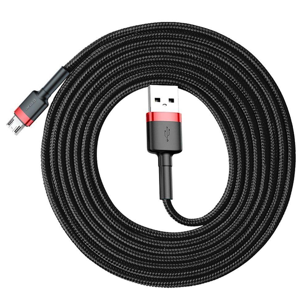 Baseus odolný nylonový USB kabel Cafule Cable Durable Nylon Braided Wire USB / micro USB QC3.0 1.5A 2M černo-červený (CAMKLF-C91)