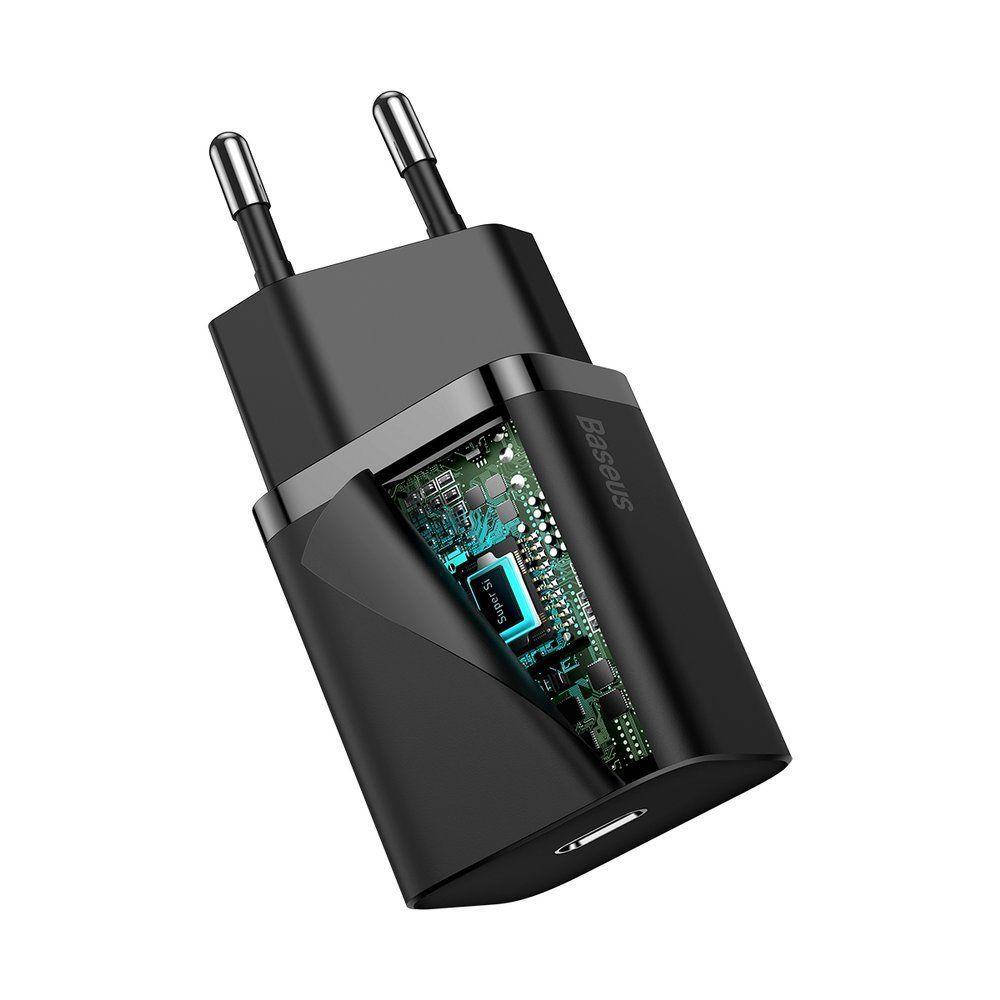 Baseus Super Si 1C szybka ładowarka sieciowa USB Typ C 20W Power Delivery + kabel USB Typ C - Lightning 1m czarny (TZCCSUP-B01)
