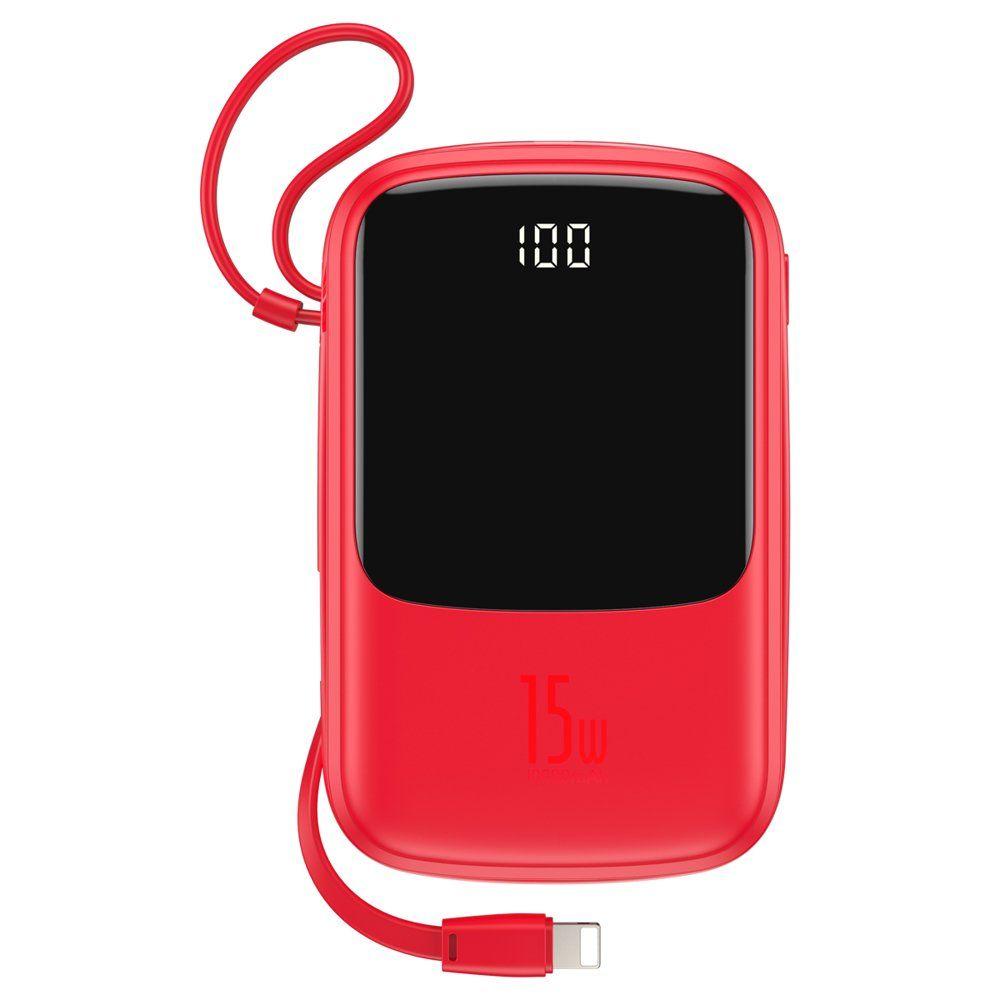 Baseus Q pow power bank 10000mAh 3A 15W 2x USB / USB Typ C + wbudowany kabel Lightning czerwony (PPQD-B09)