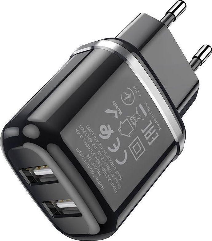 HOCO Ładowarka sieciowa - N4 2.4A 2 x USB + kabel lightning zestaw czarny