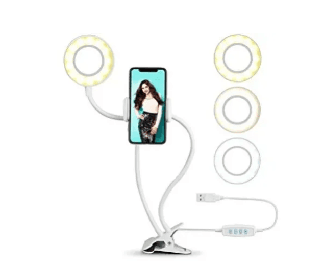 Phone stand with lamp for video calls / stream / vlog white