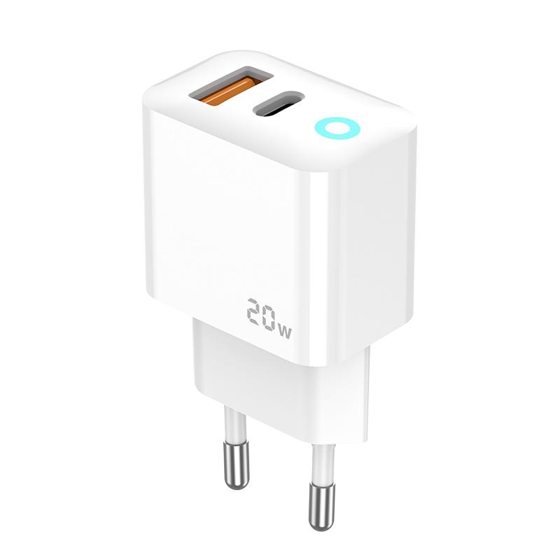JELLICO wall charger EU11 PD 20W 1xUSB-C + 1xUSB QC3.0 + cable USB-C - USB-C White