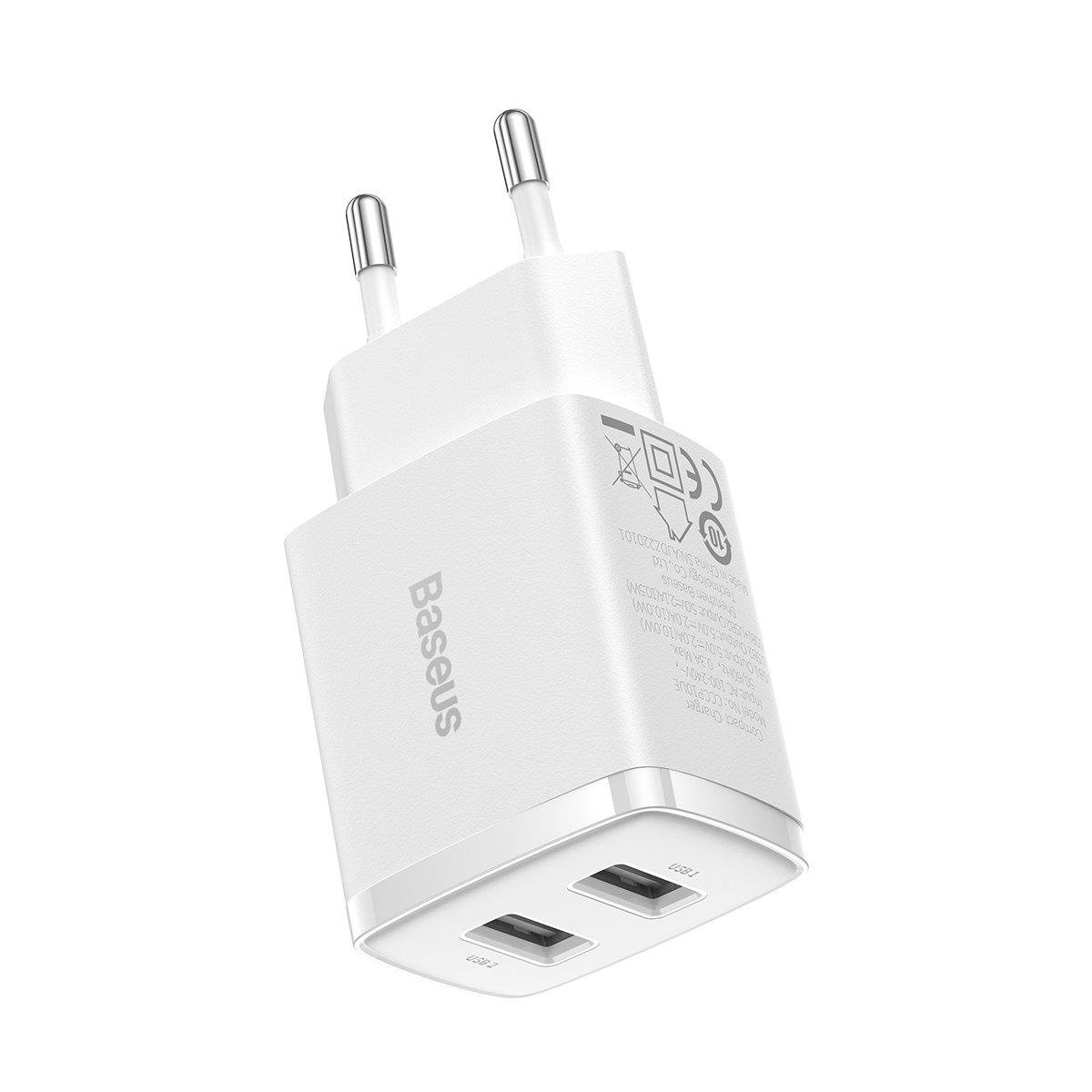 Baseus Compact síťová nabíječka 2x USB 10.5W bílá CCXJ010202