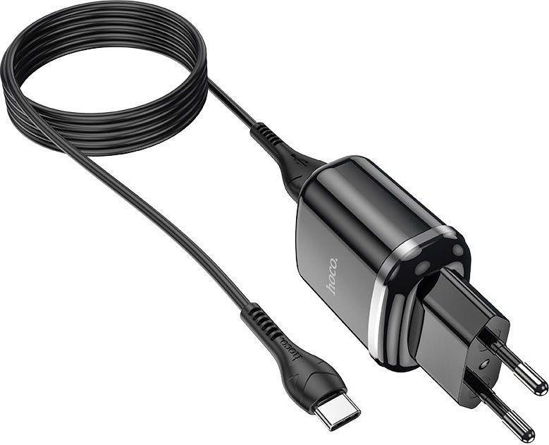 Hoco síťová nabíječka - 12W 2,4A 2x USB zástrčka + kabel Typ-C N4 černá