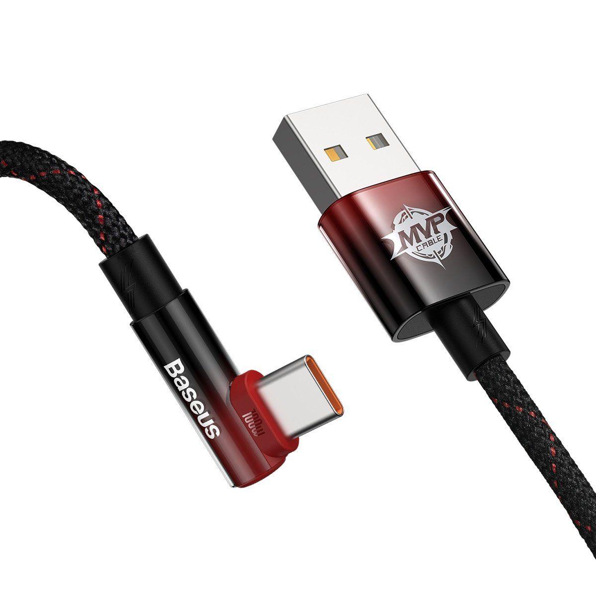 Baseus MVP 2 Elbow - tvarovaný datový kabel pro rychlé nabíjení USB to Typ-C 100W 1m černo-červený