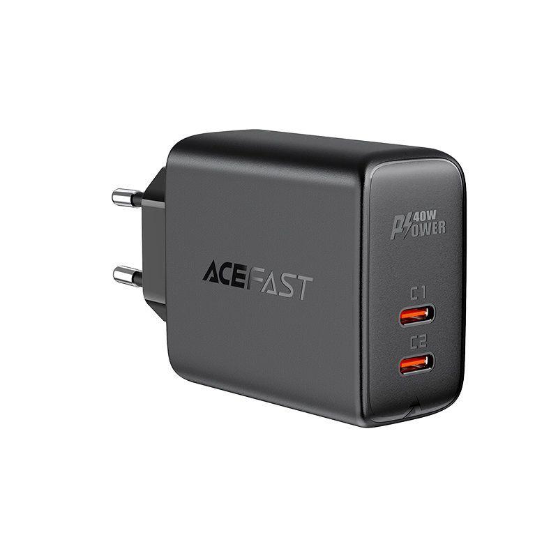 Acefast charger 2x USB Type C 40W, PPS, PD, QC 3.0, AFC, FCP black