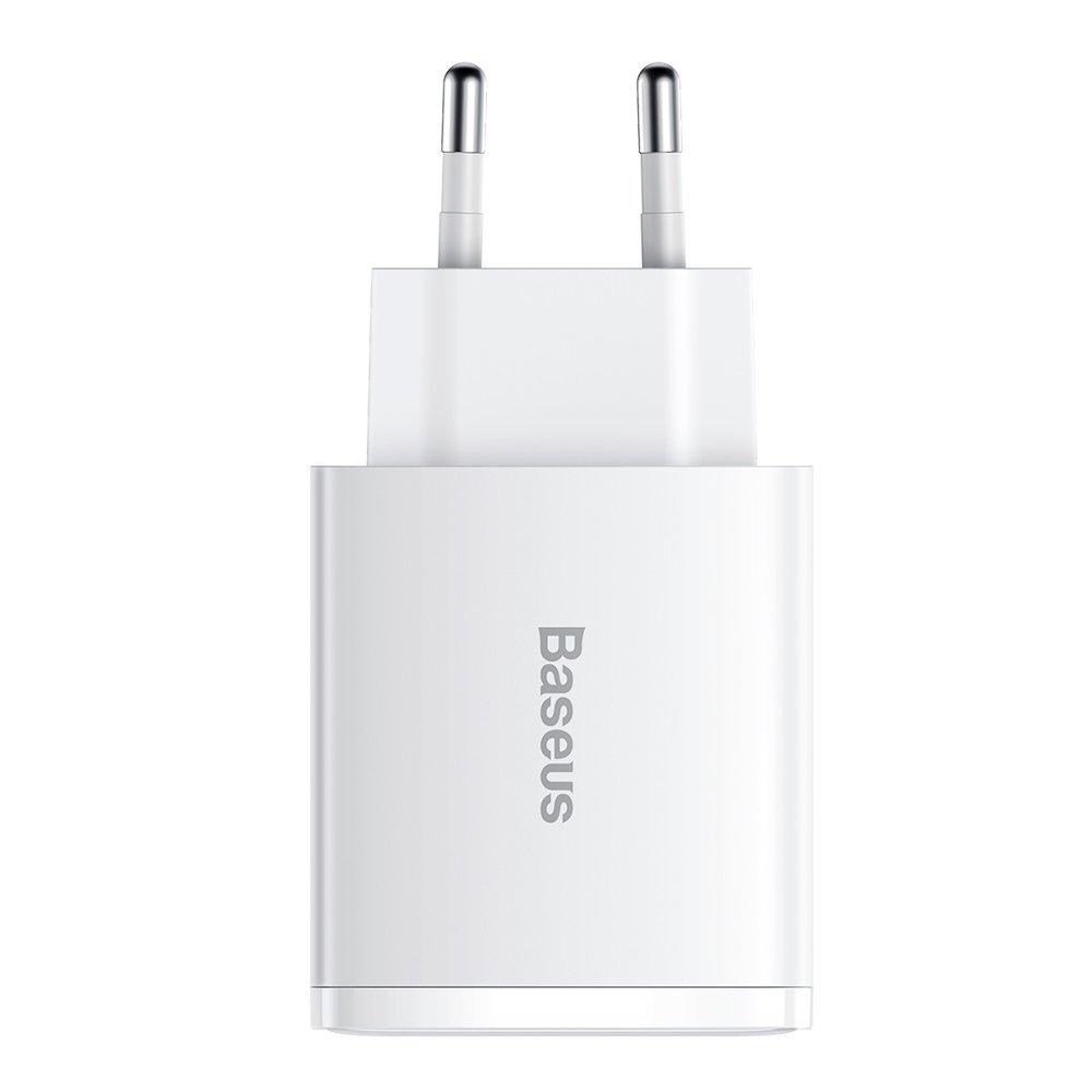 Baseus Compact szybka ładowarka sieciowa 2x USB / USB Typ C 30W 3A Power Delivery Quick Charge biały (CCXJ-E02)