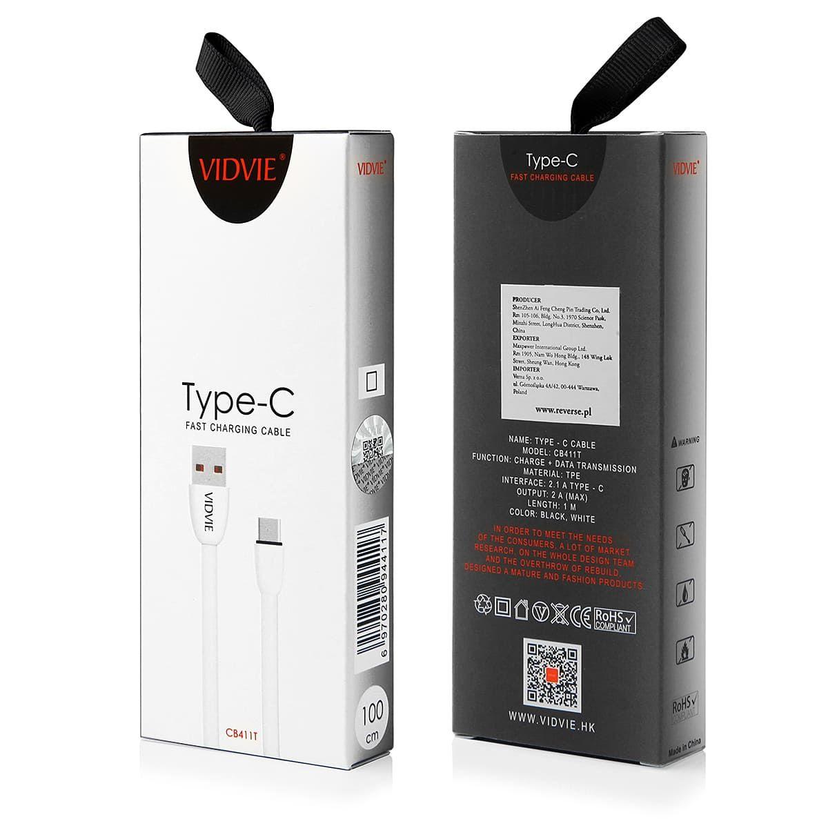 Cable VIDVIE CB411 / CB442 USB/Type C 1m White