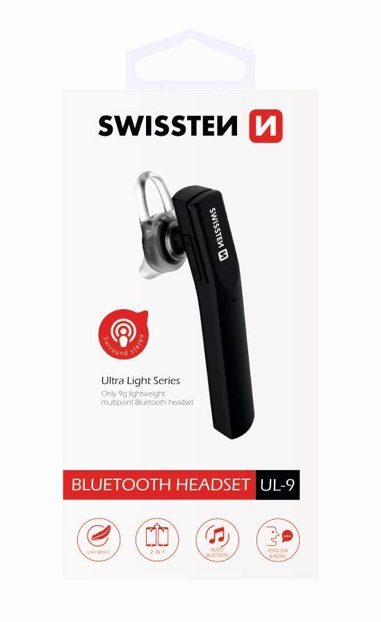 Swissten bluetooth headset UL-9 černé - Lehké a kvalitní bluetooth sluchátko handsfree