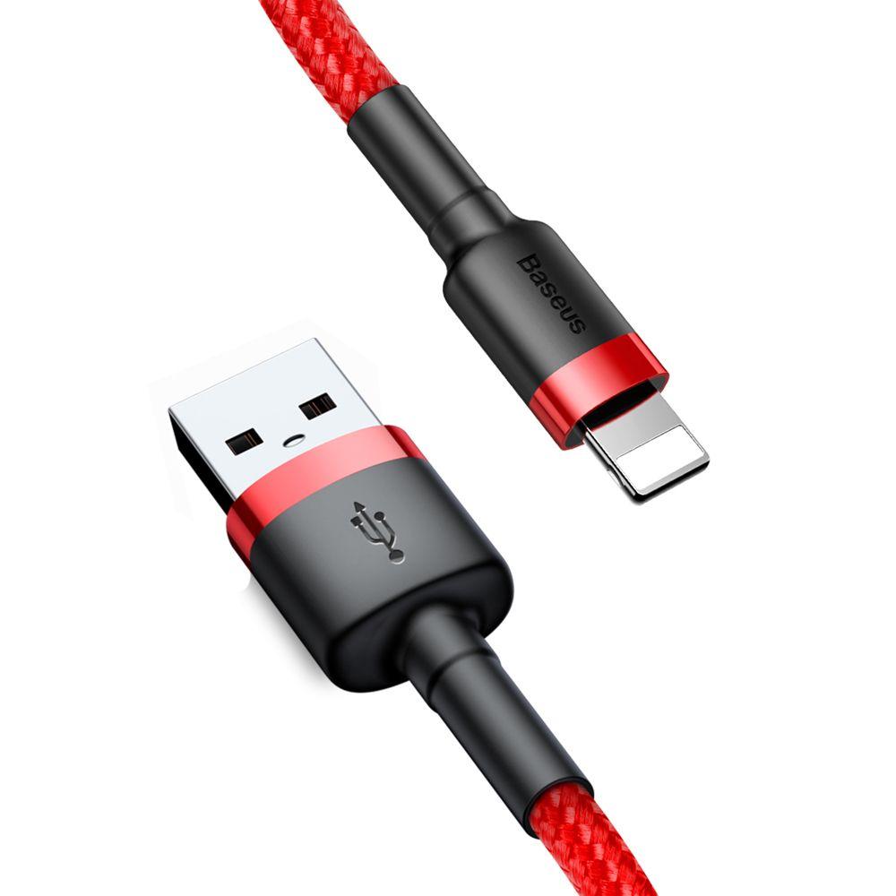 Baseus Cafule Cable wytrzymały nylonowy kabel przewód USB / Lightning QC3.0 1.5A 2M czerwony (CALKLF-C09)