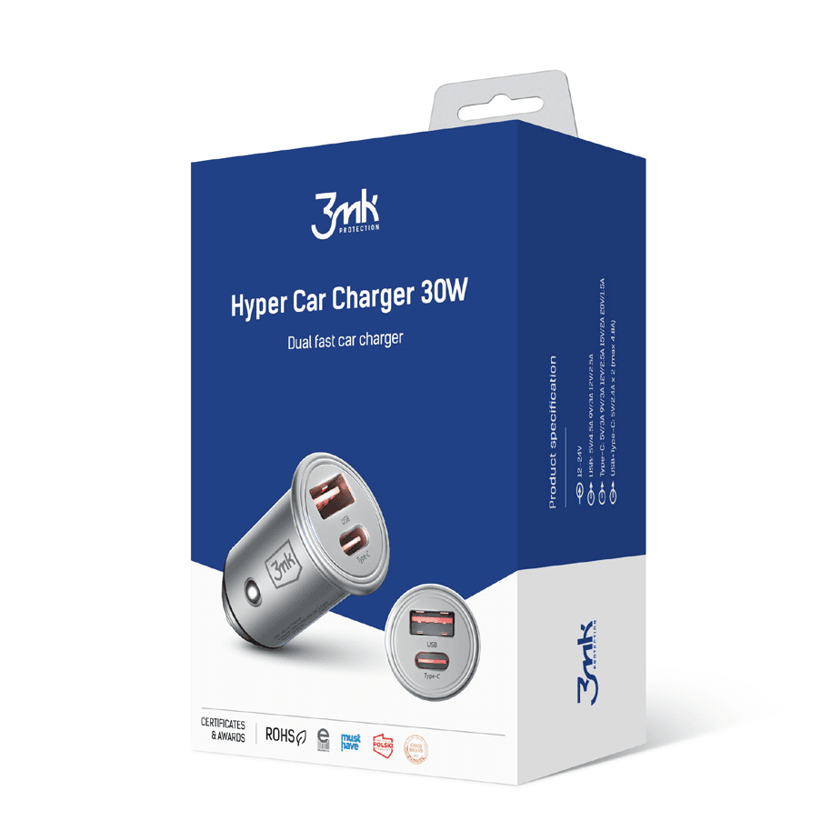 3mk Ładowarka samochodowa 30W - Hyper Car Charger USB + USB-C