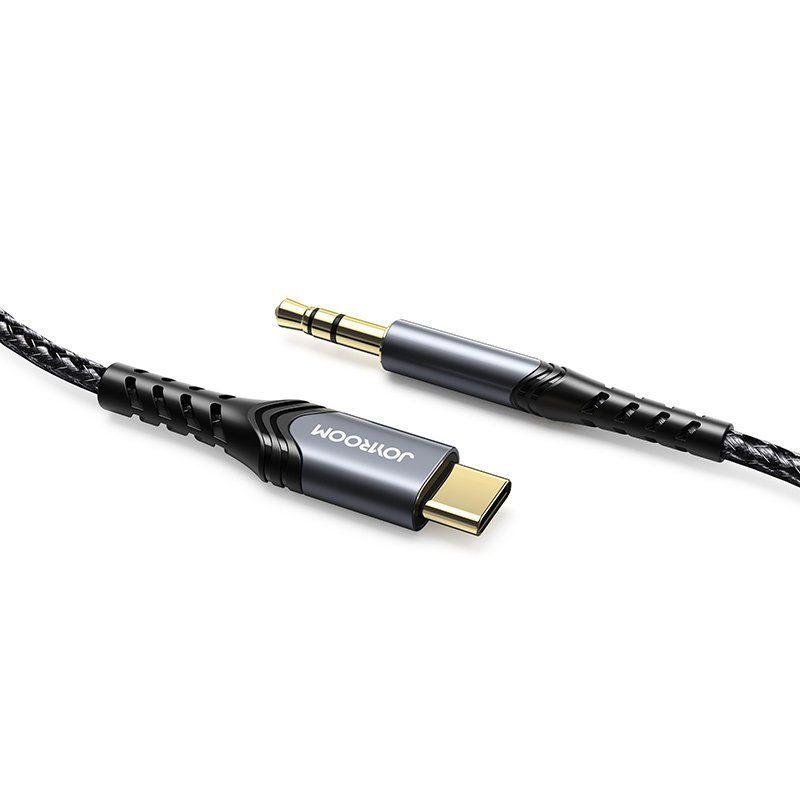 Joyroom kabel audio stereo AUX 3,5 mm mini jack - USB Typ C do telefonu tabletu 1 m czarny (SY-A03)
