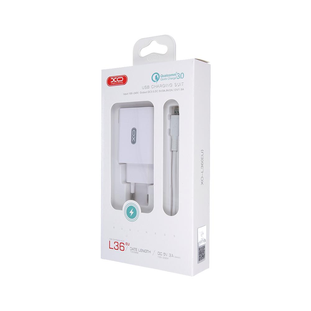 XO wall charger L36 QC 3.0 18W 1x USB white + micro USB cable