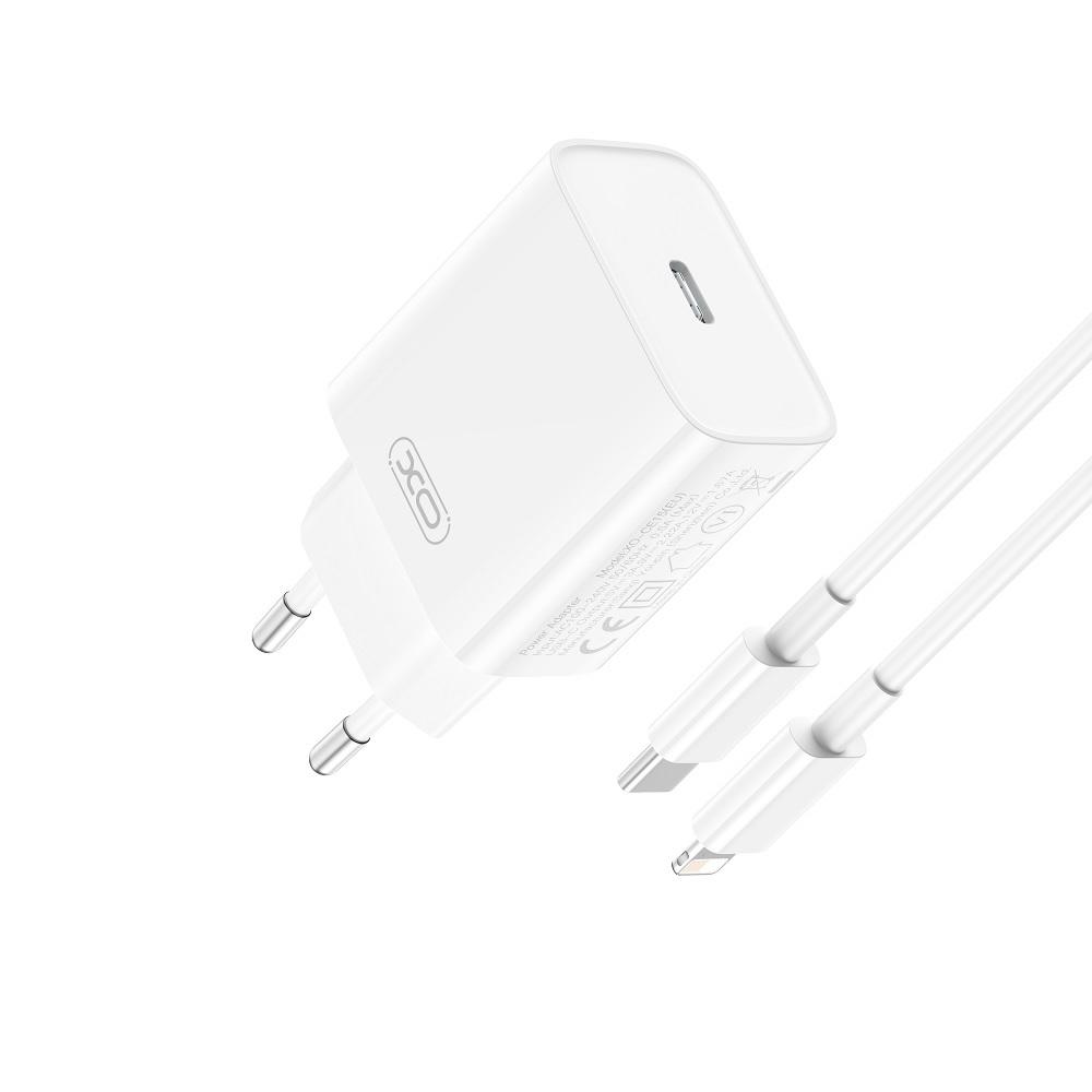XO wall charger CE15 PD 20W 1x USB-C white + USB-C - Lightning cable