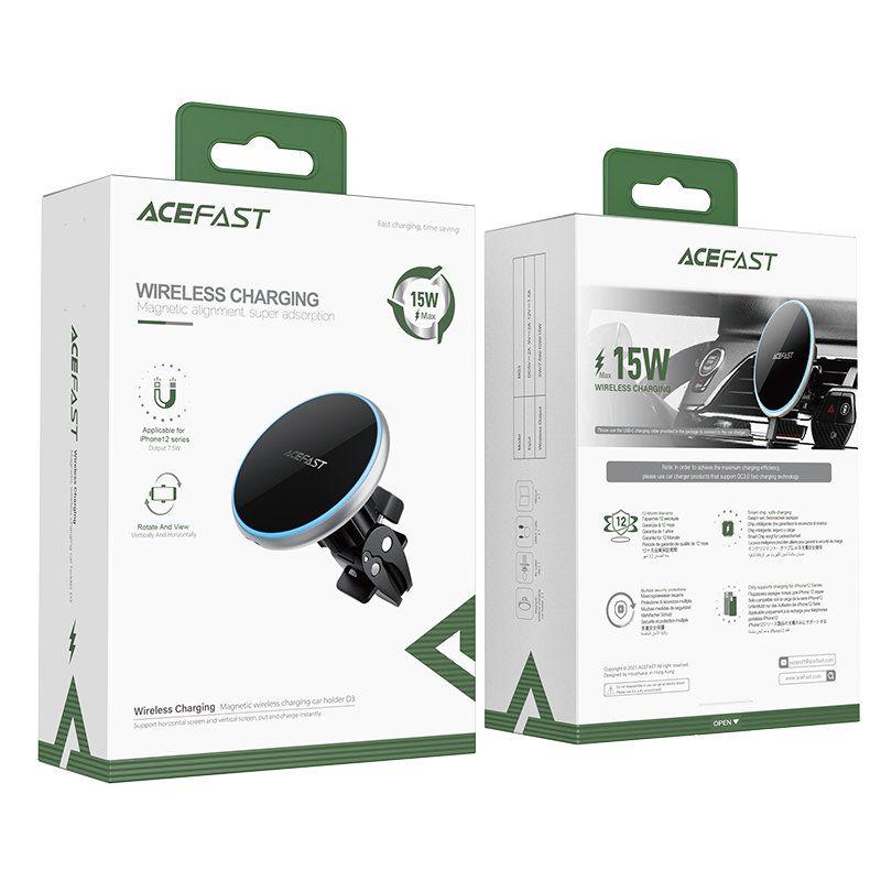 Acefast Qi Wireless Car Charger with MagSafe 15W Magnetic Phone Holder on the Ventilation Grille Black
