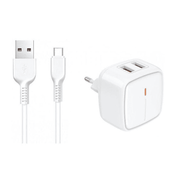Charger JELLICO - C2 2.4A 2 x USB + cable USB-C white