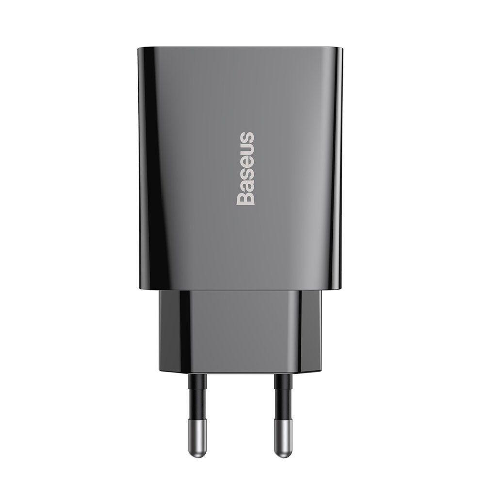 Baseus Speed Mini ładowarka sieciowa zasilacz EU do szybkiego ładowania USB Typ C 20W 3A czarny (CCFS-SN01)