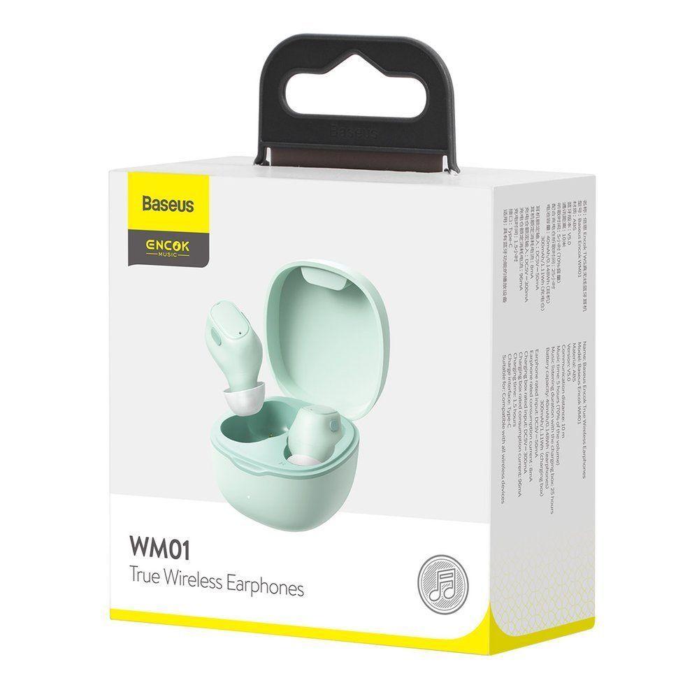 Baseus Encok WM01 TWS bezprzewodowe dokanałowe słuchawki Bluetooth 5.0 zielony (NGTW240006)