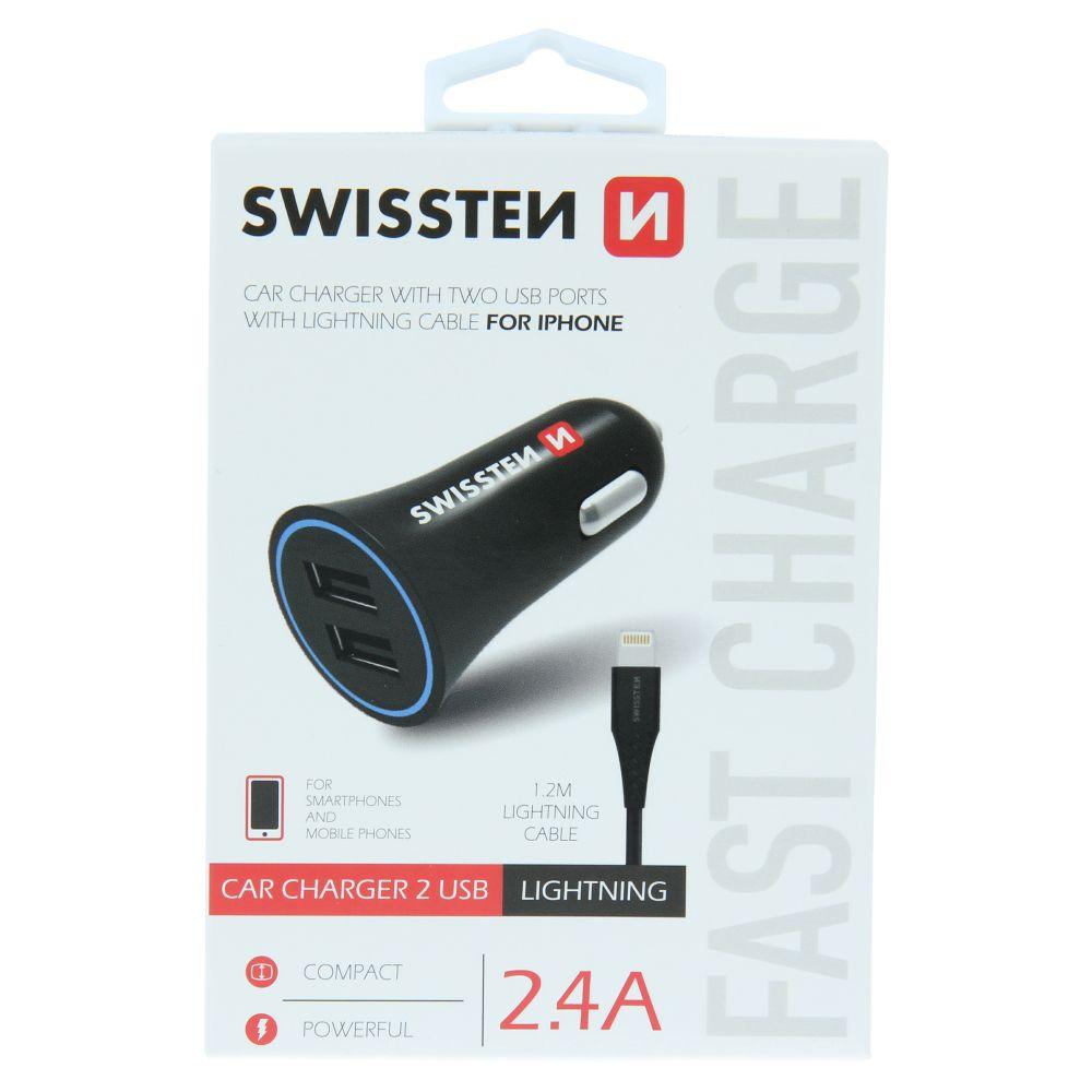 Swissten autonabíječka 2,4A napájení 2x USB + lightning kabel - adaptér do auta