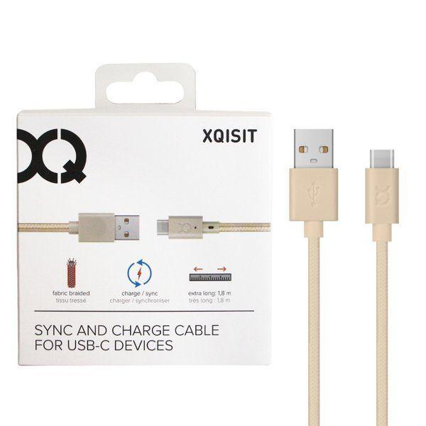 Original fabric braided cable micro USB XQISIT QC 2.1A (quick charge) 1,8m - Gold