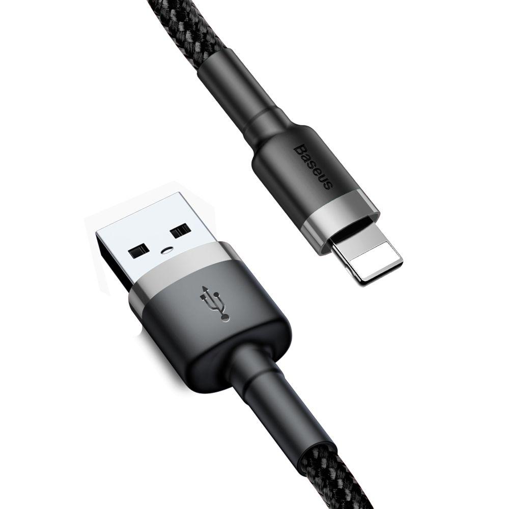 Baseus Cafule Cable wytrzymały nylonowy kabel przewód USB / Lightning QC3.0 2.4A 0,5M czarno-szary (CALKLF-AG1)
