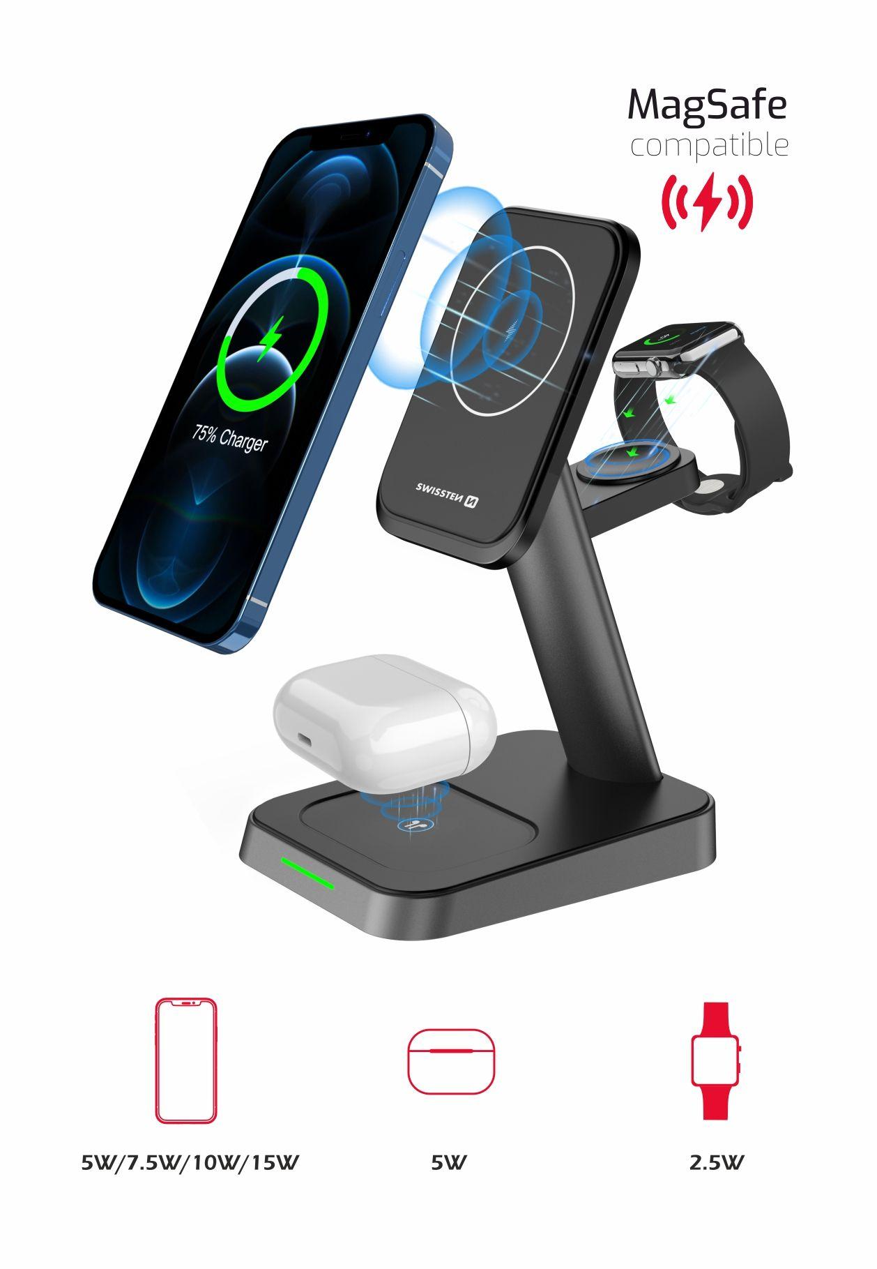 SWISSTEN MagStick WIRELESS CHARGER 3in1 22,5 W MagSafe compatible BLACK