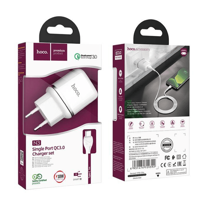 HOCO Charger 18W USB3.0 + Cable USB C  N3 - white