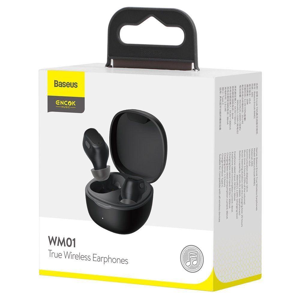 Baseus Bezdrátová sluchátka Baseus Encok True WM01 TWS Bluetooth 5.0 černá NGWM01-01