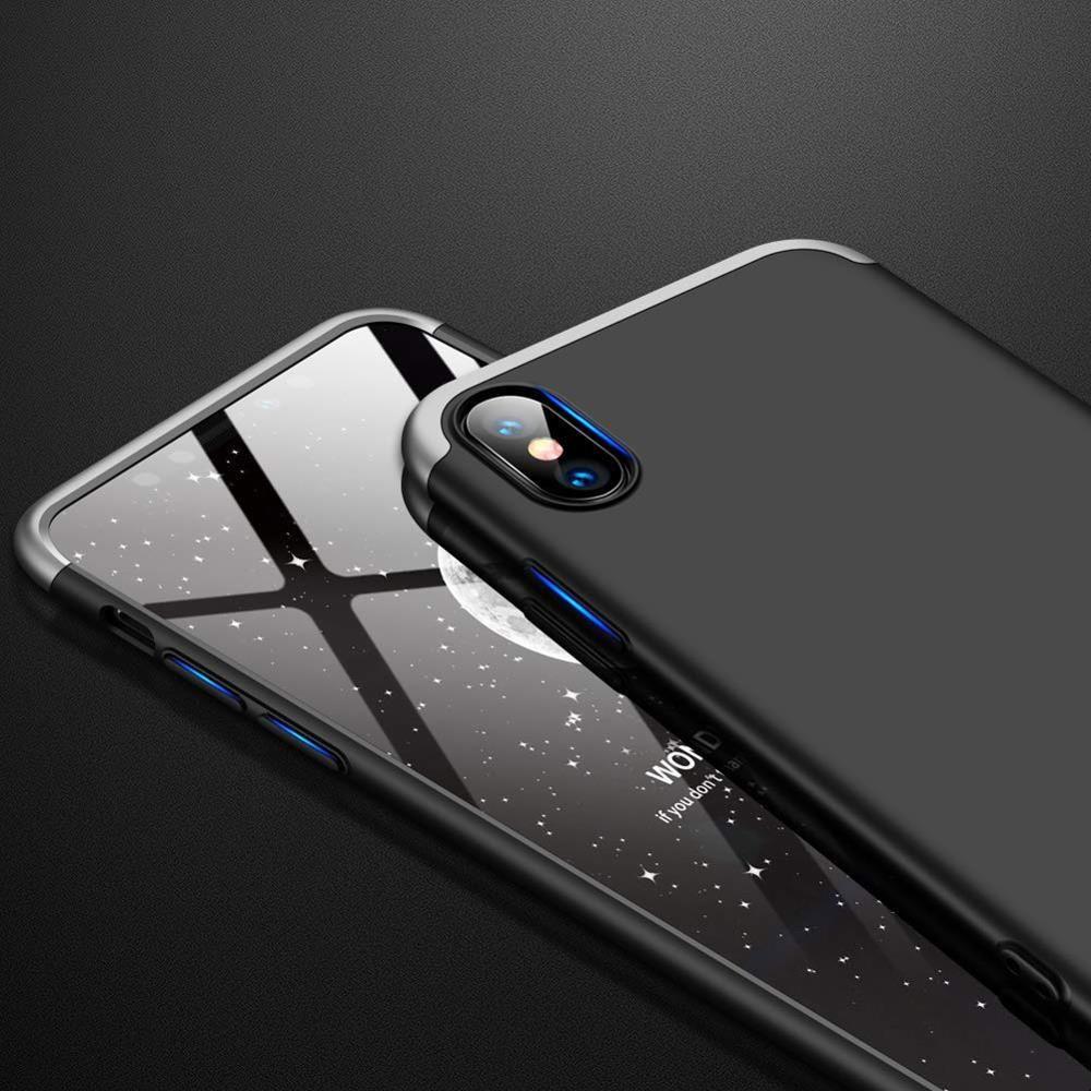 Etui 360 na całą obudowę przód + tył iPhone XS Max czarno-srebrny (logo hole)