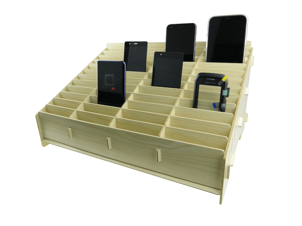 Dřevěný úložný box na mobilní telefony 48ks