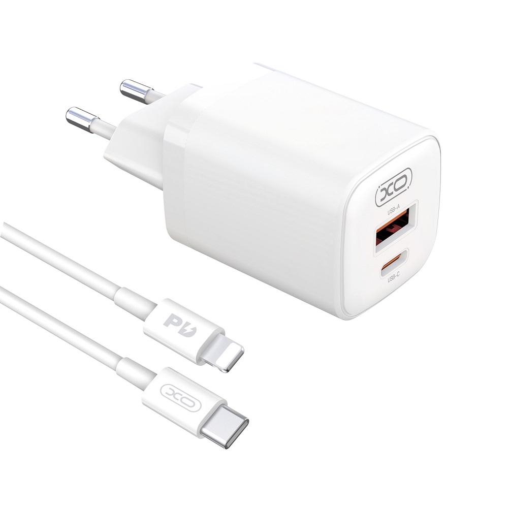 XO wall charger L96 PD 30W QC3.0 18W 1x USB 1x USB-C white + USB-C - Lightning cable