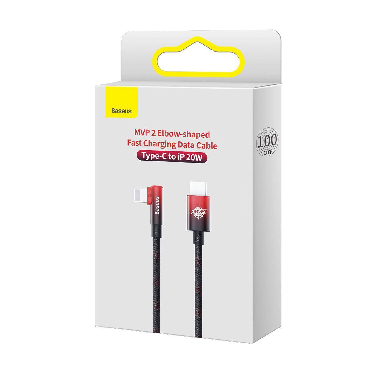Baseus MVP 2 Elbow kątowy kabel przewód Power Delivery z bocznym wtykiem USB Typ C / Lightning 1m 20W czerwony (CAVP000220)