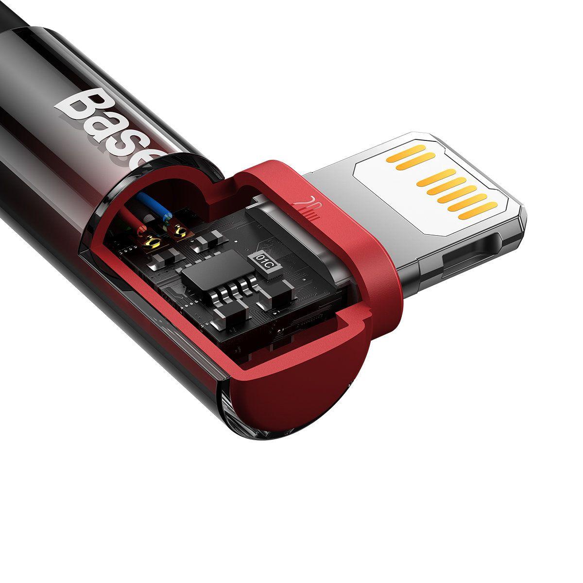 Baseus MVP 2 Elbow - tvarovaný datový kabel pro rychlé nabíjení Typ-C až iP 20W 1m černo - červený