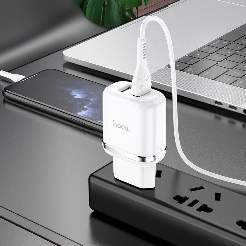 HOCO Charger 12W (2.4A) 2x USB + MicroUSB Cable N4 - white
